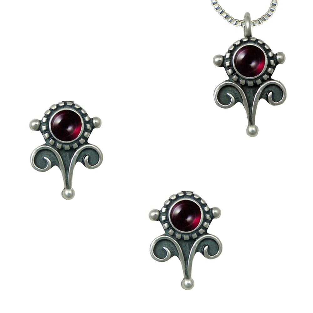 Sterling Silver Necklace Earrings Set Garnet